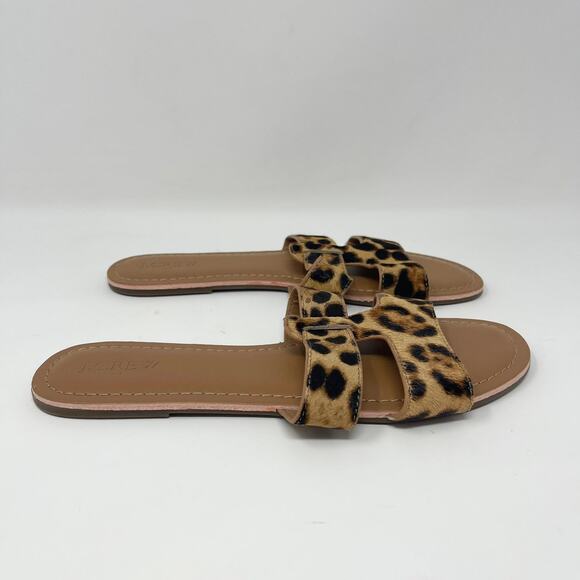 J. Crew Calf Hair Leopard Beachside Slide Sandals Womens 9 Flat Classic Animal - Picture 2 of 7